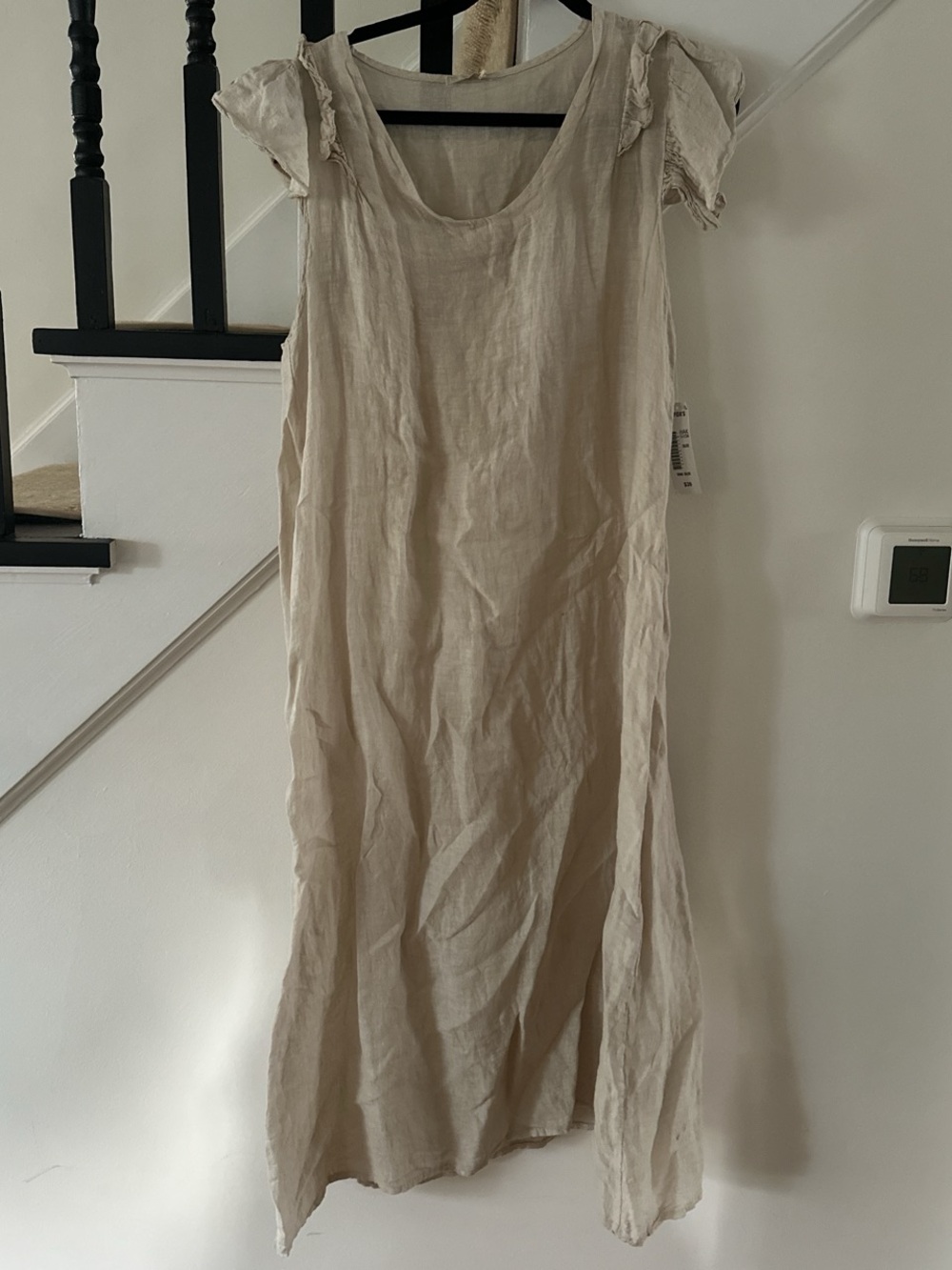 NWOT Natural Linen Maxi Dress - flutter sleeve Scoop Neck